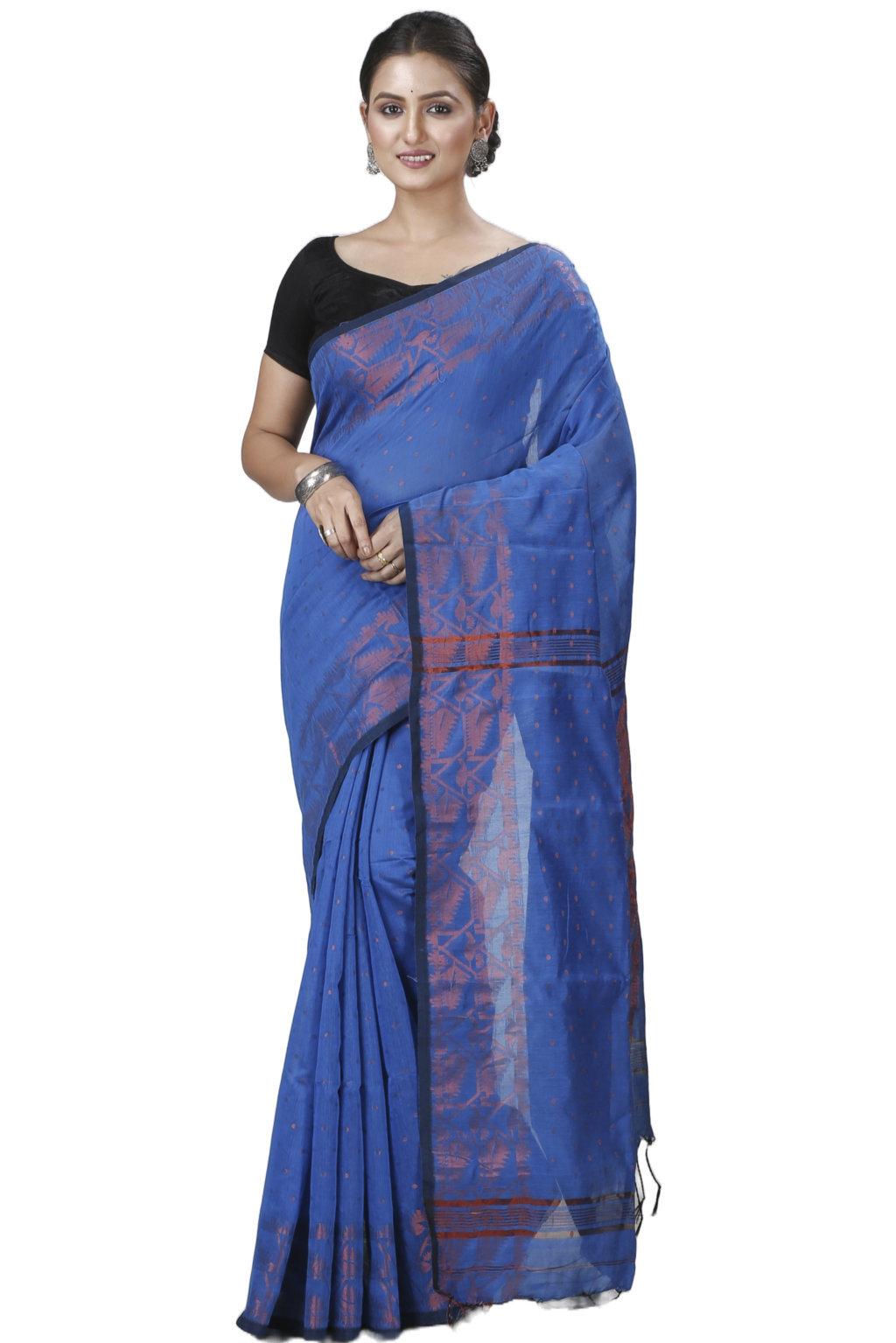 Blue Blended Cotton Temo Hand Loom Saree (1268)